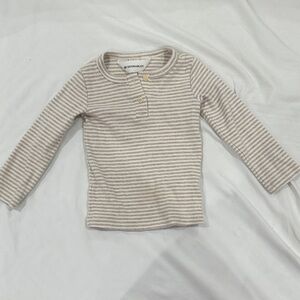 H&M Beige and White Striped Long-Sleeve Henley Top